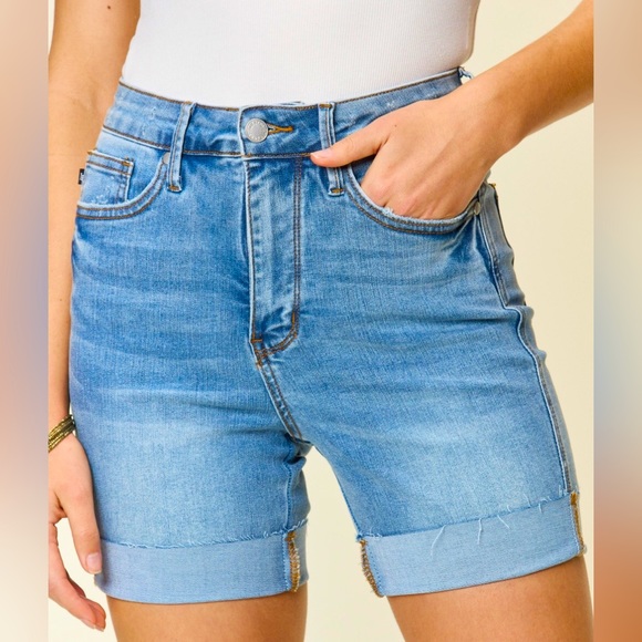 Judy Blue High Waist Washed Denim Shorts (Extended Sizes) main image 1